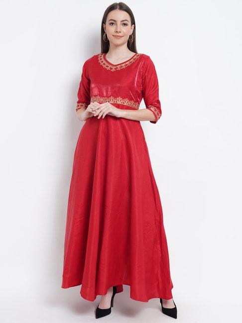 Purple State Red Embroidered Gown