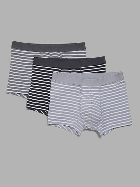 WES Lounge by Westside Grey Striped Relaxed Fit Trunks - Pack of 3
