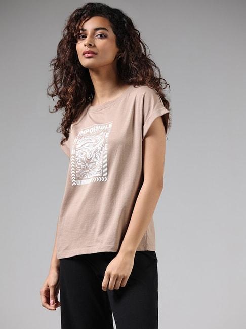 Studiofit by Westside Graphic Printed Beige T-Shirt