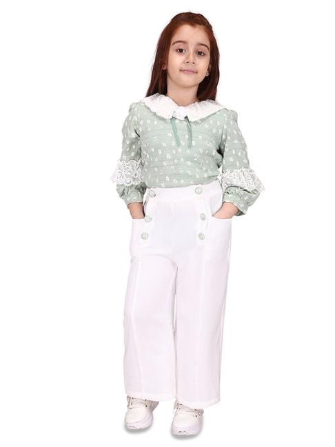 Cutecumber Kids Sage Green & White Floral Print Top with Trousers