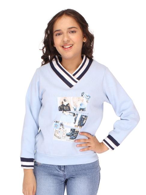 Cutecumber Kids Sky Blue Printed Full Sleeves Sweatshirt