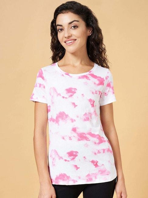 Ajile by Pantaloons White & Pink Cotton Printed Sports T-Shirt