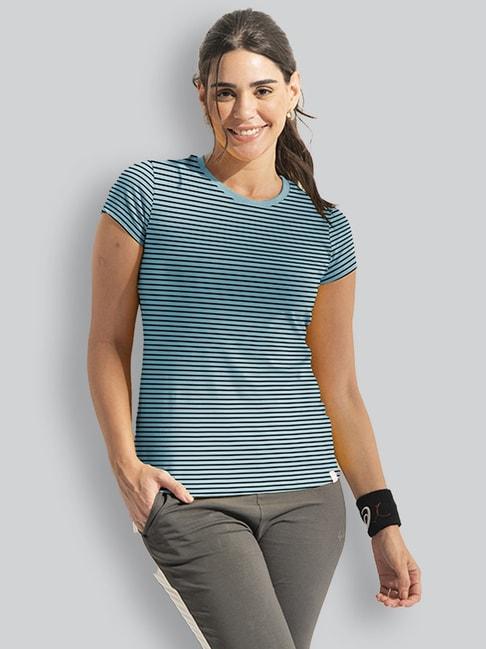 lyra-teal-blue-cotton-striped-t-shirt