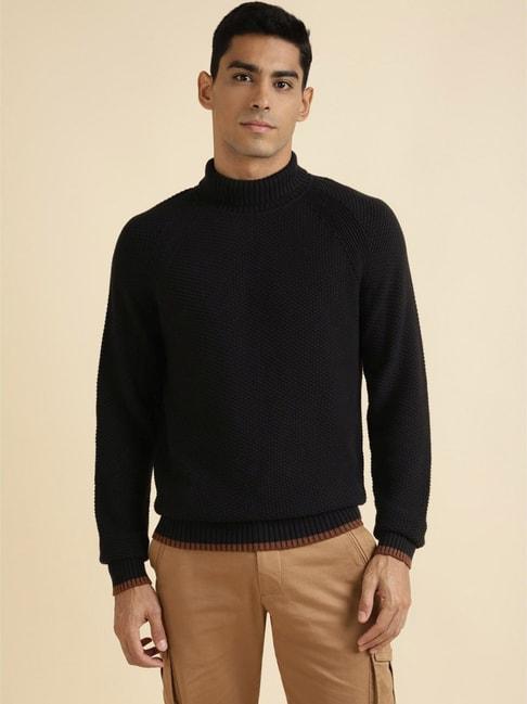 andamen-black-cotton-regular-fit-self-pattern-sweatshirt
