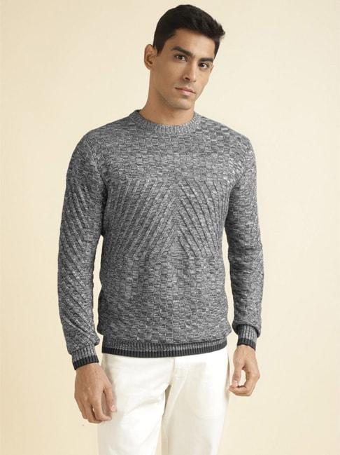 Andamen Grey Cotton Regular Fit Self Pattern Sweater