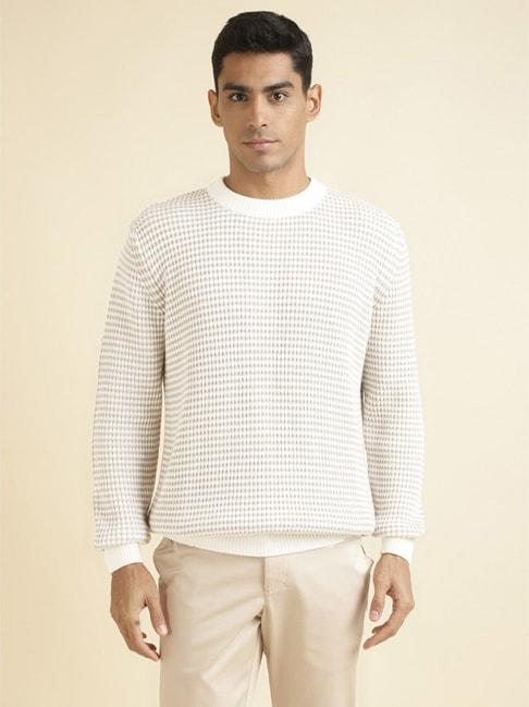 Andamen Off-White Cotton Regular Fit Self Pattern Sweater