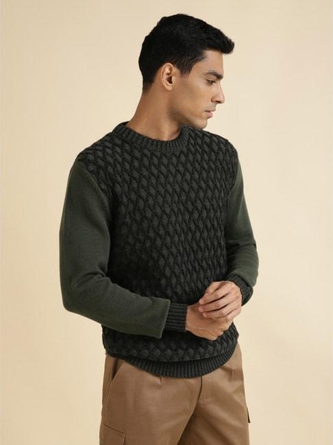 andamen-olive-cotton-regular-fit-self-pattern-sweater