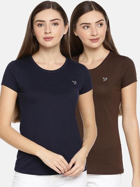 twin-birds-navy-&-brown-cotton-logo-print-t-shirt---pack-of-2