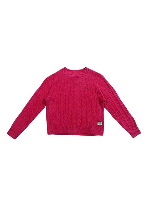 Tommy Hilfiger Kids Eccentric Magenta Cotton Regular Fit Full Sleeves Sweater