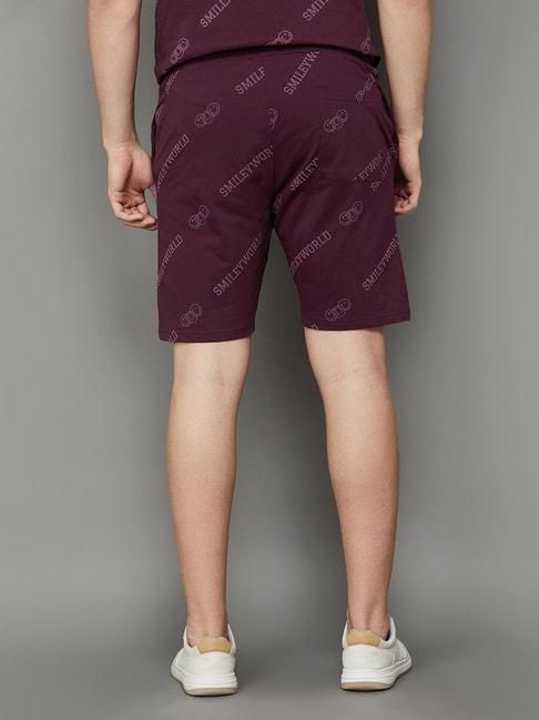 SmileyWorld Maroon Cotton Regular Fit Printed Shorts