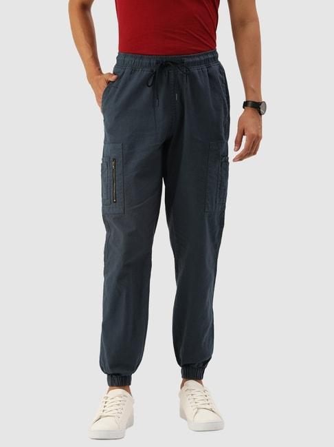 IVOC Navy Cotton Regular Fit Jogger Pants