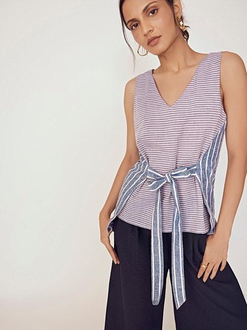 The Label Life Blue Striped Top