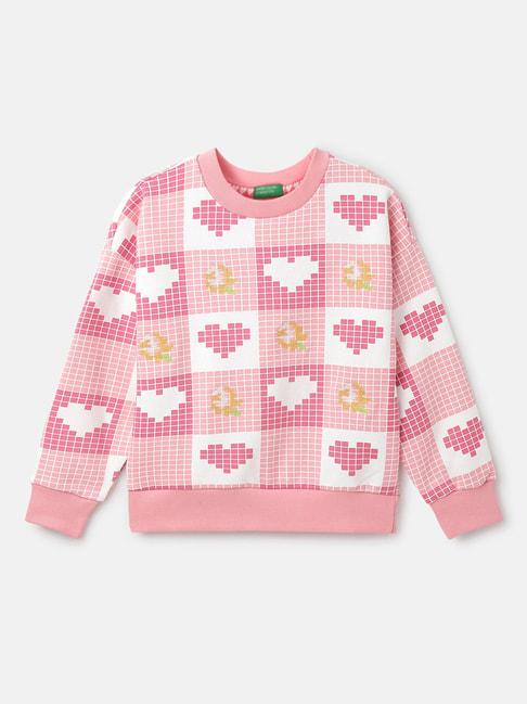 United Colors of Benetton Kids Pink & White Checks Full Sleeves Sweatshirt