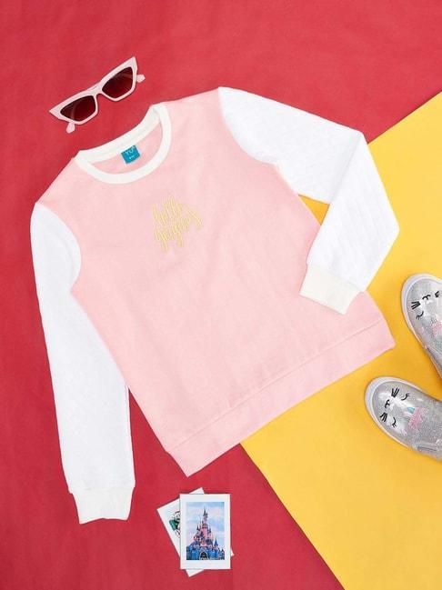 YU by Pantaloons Kids Pink & White Printed Full Sleeves Sweatshirt