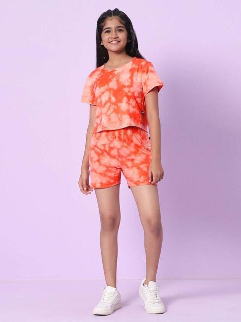 TeenTrums Kids Orange Cotton Over Dyed T-Shirt Set