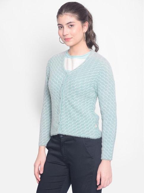Crimsoune Club Mint Green Self Design Sweater