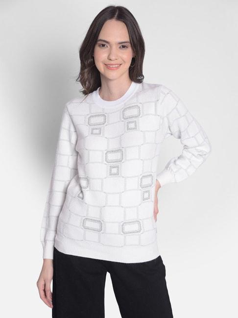 Crimsoune Club White Embellished Sweater