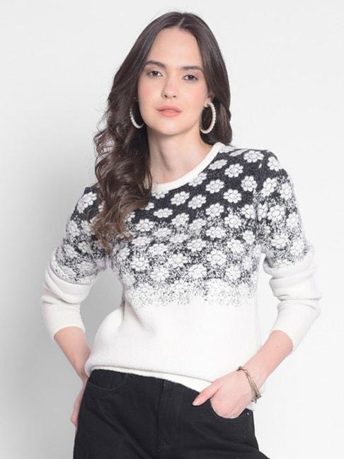 Crimsoune Club White & Black Embellished Sweater