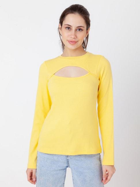 Zink London Yellow Cotton Regular Fit Top