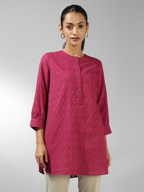 Fabindia Pink Cotton Self Pattern Tunic