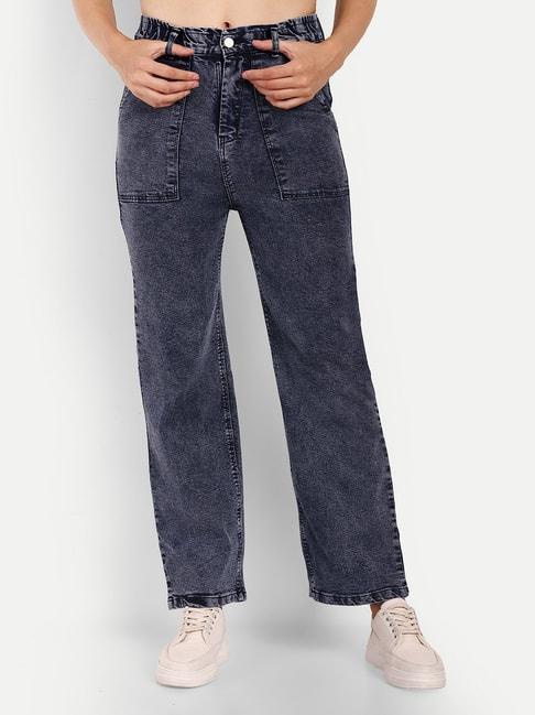 Broadstar Navy Denim Relaxed Fit High Rise Jeans