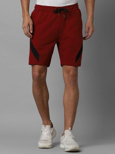 Louis Philippe Maroon Cotton Slim Fit Printed Shorts