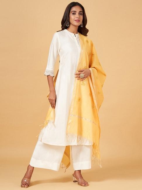 rangmanch-by-pantaloons-yellow-embroidered-dupatta