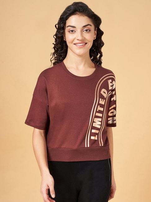 ajile-by-pantaloons-brown-cotton-printed-sports-t-shirt