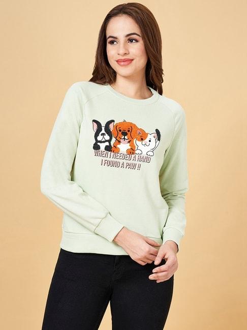 People by Pantaloons Green Cotton Embroidered Sweatshirt