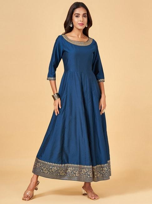 rangmanch-by-pantaloons-blue-embroidered-maxi-dress