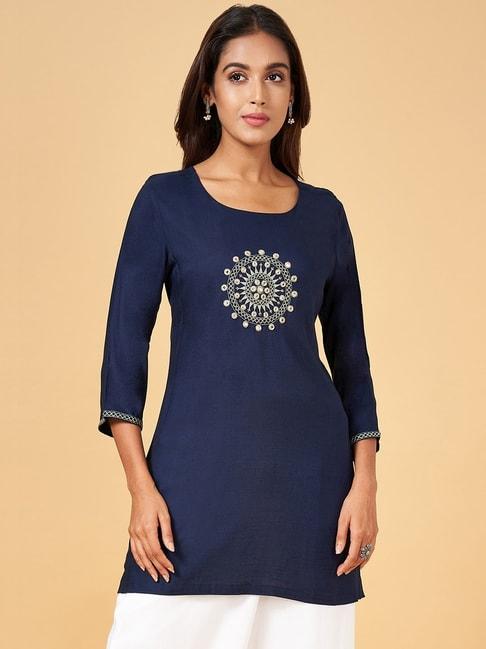 rangmanch-by-pantaloons-blue-embroidered-tunic