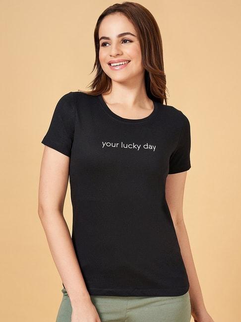 Honey by Pantaloons Black Cotton Printed T-Shirt