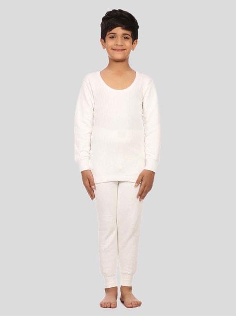 Neva Kids White Cotton Regular Fit Full Sleeves Thermal Set