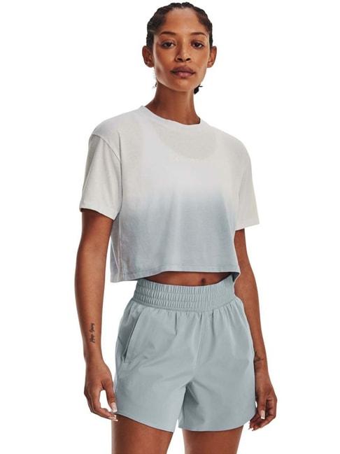 UNDER ARMOUR Grey Cotton Color-Block Sports Crop T-Shirt