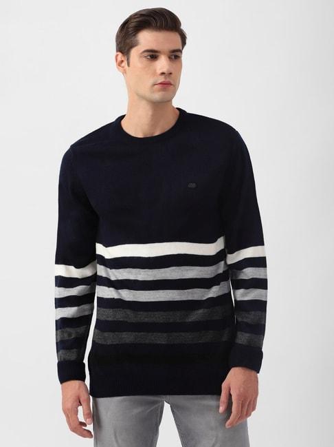 Peter England Navy Regular Fit Striped Sweater