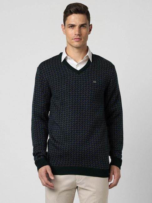 Peter England Green Regular Fit Printed Sweater