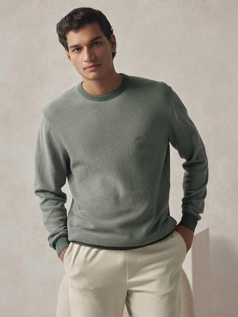ANDAMEN Green Regular Fit Textured Cotton Sweater