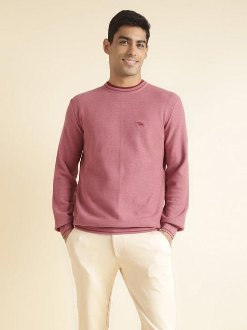 ANDAMEN Pink Regular Fit Textured Cotton Sweater