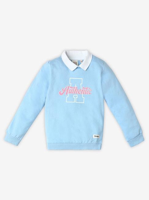 Ed-a-Mamma Kids Blue Embroidered Full Sleeves Sweatshirt