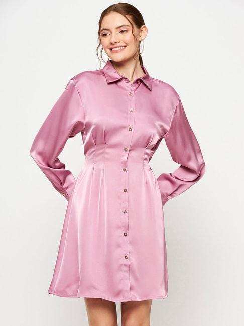MADAME Pink Regular Fit Shirt Dress