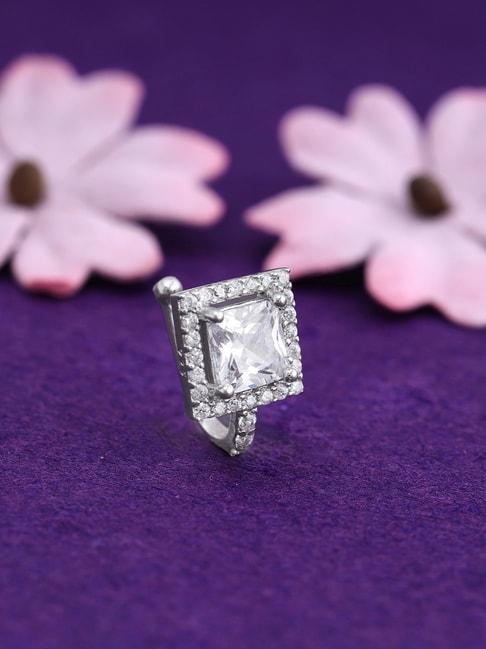 GIVA 92.5 Sterling Silver Square Stoned Nosepin for Women