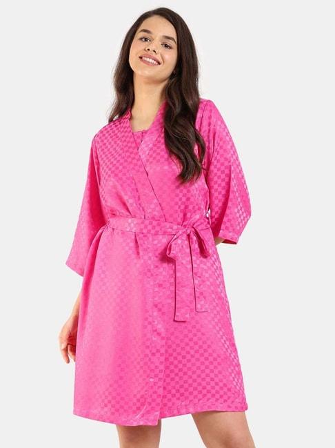 zivame-pink-chequered-robe