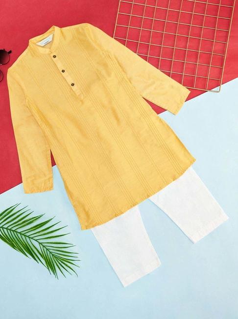 indus-route-by-pantaloons-kids-yellow-&-white-embroidered-full-sleeves-kurta-set