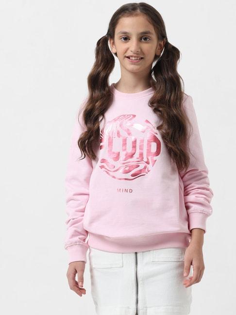 VERO MODA GIRL Pink Printed Full Sleeves Sweatshirt