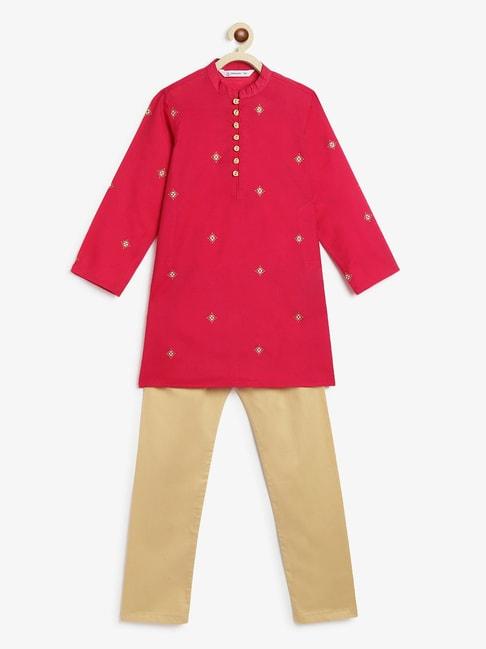 campana-kids-red-&-gold-printed-full-sleeves-kurta-with-pants