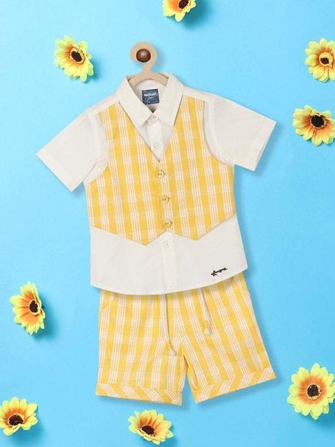 Nauti Nati Kids White & Yellow Cotton Chequered Shirt Set