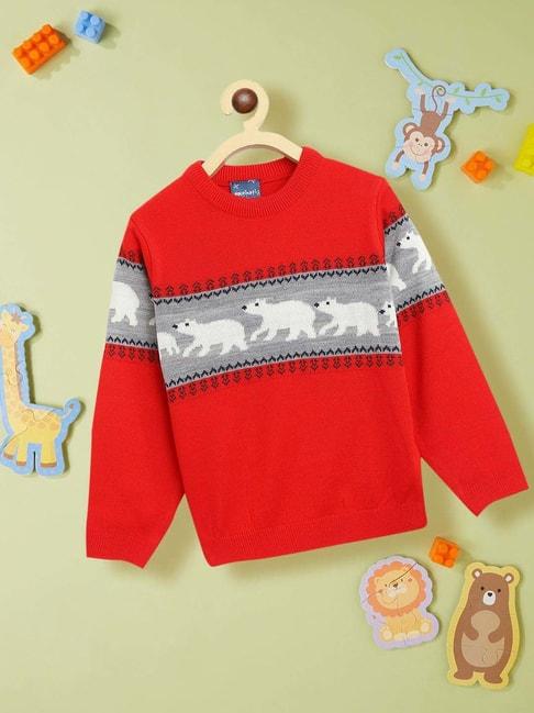 nauti-nati-kids-red-&-grey-printed-full-sleeves-sweater