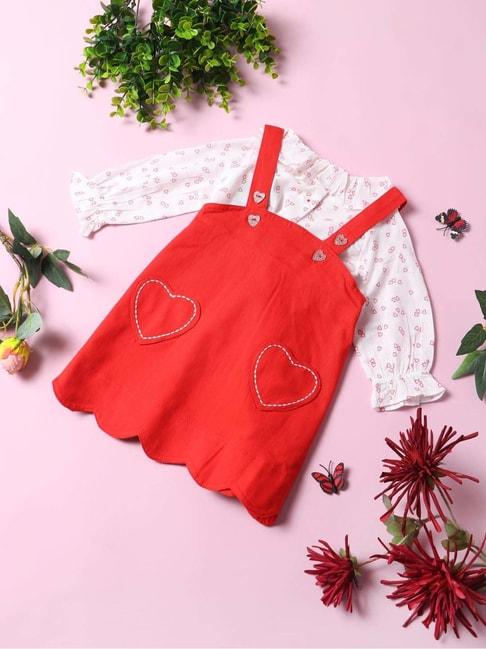 Nauti Nati Kids Red & White Cotton Printed Full Sleeves Dress Set