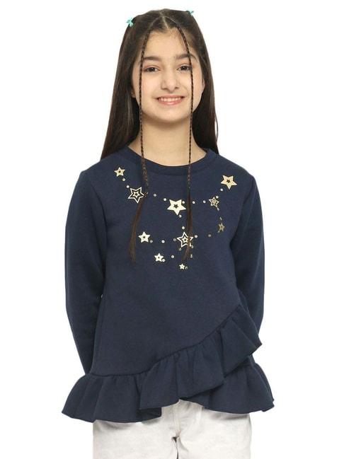 Natilene Kids Navy Printed Full Sleeves Sweatshirt