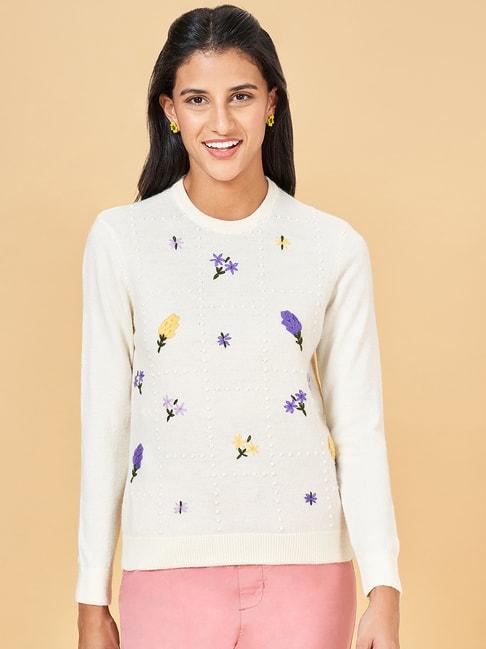 Honey by Pantaloons Off-White Embroidered Sweater